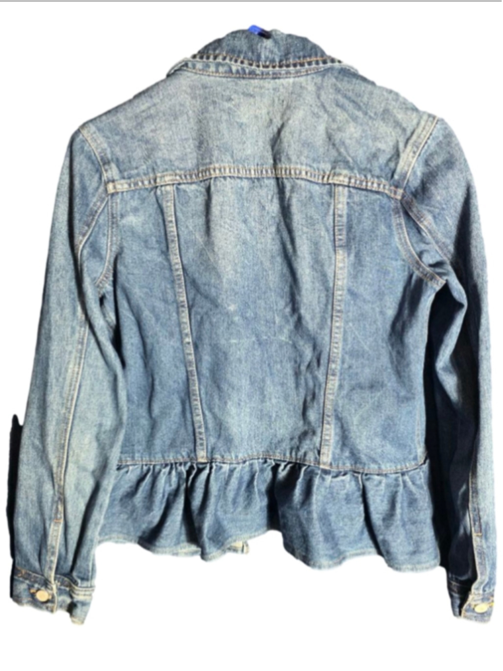 Women's Chelsea & Violet Blue Denim Ruffle Hem Jean Jacket S y2k 90's rock - Picture 2 of 7